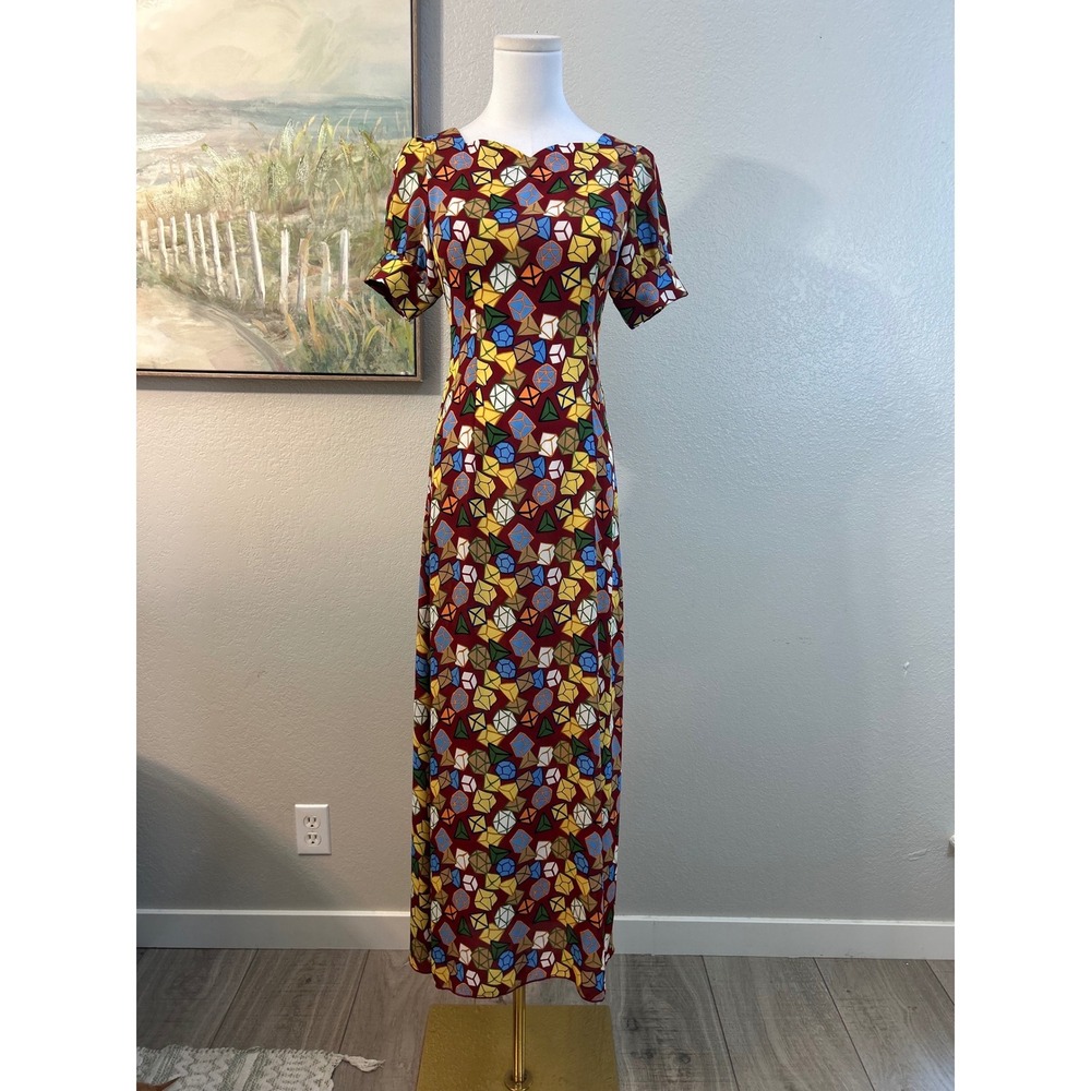 Vintage Geometric Print Maxi Dress 90s Art Teacher Retro Statement